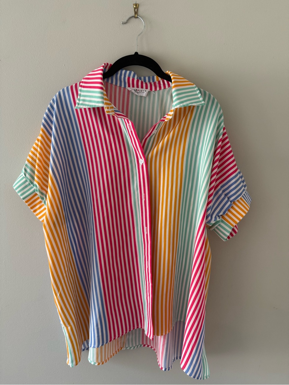 First Love Multicolor Striped Short-Sleeve Button-Down Shirt